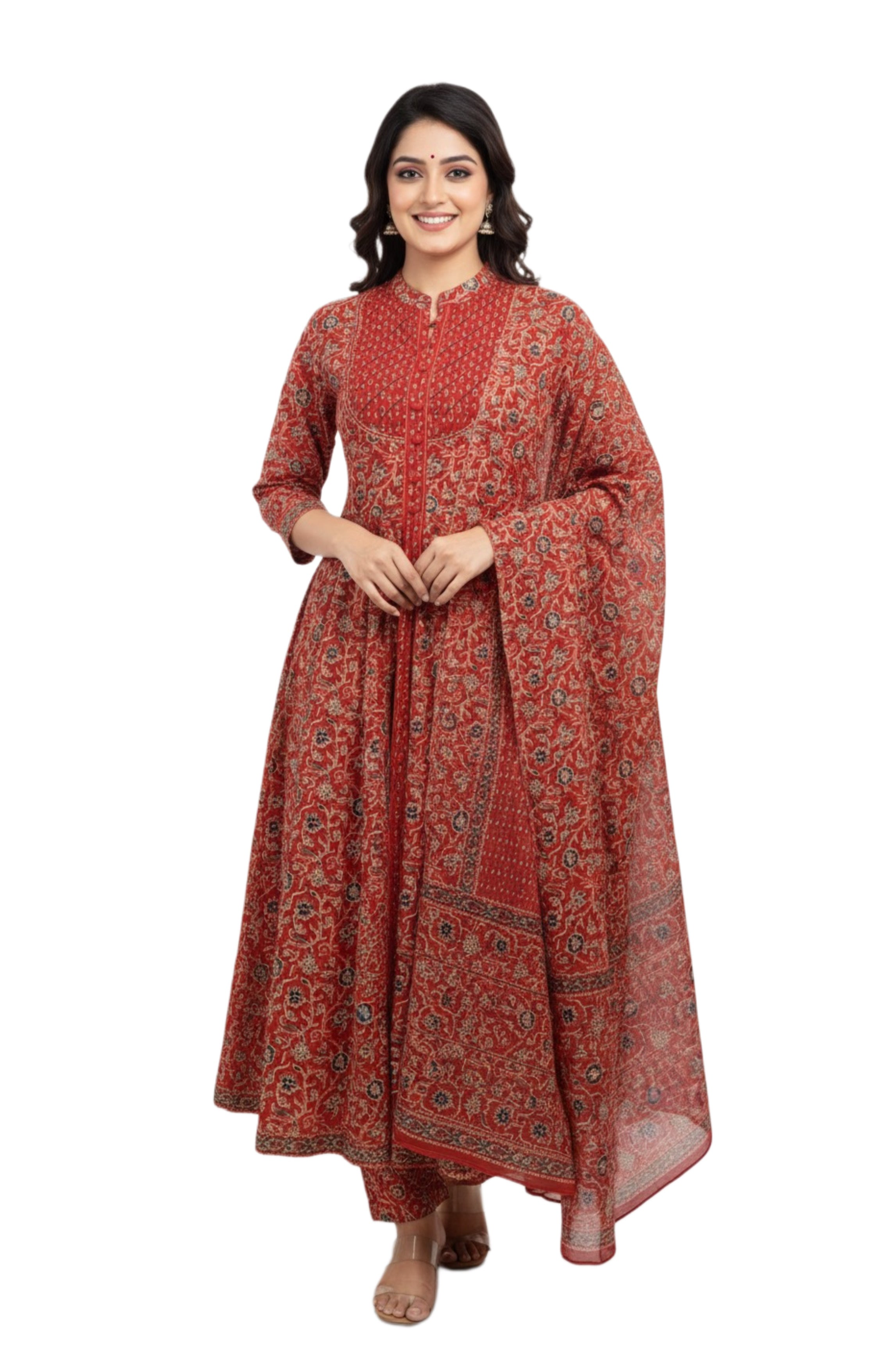 ZVUN MANDERIN NECK ANARKALI FULL SET ( TOP , PANT , DUPATTA)